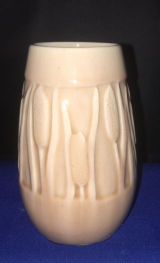 Rookwood Pottery " Cattail " Vase 4 3/4”high 1948 Tan/beige Top 2 1/8” Base 2 1/2”