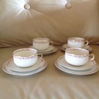 Stunning 3 Pc Set Of 4 Theodore Haviland Limoges France Ribbons Roses