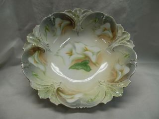 Antique Calla Lily Rs Prussia Deep Center Bowl White/green Satin Finish