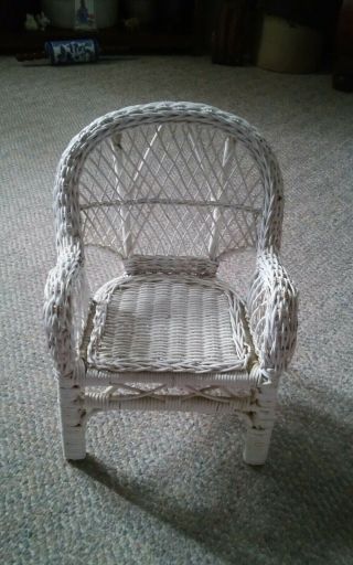 000 White Wicker Woven Rattan Doll Chair 13.  5 Inch