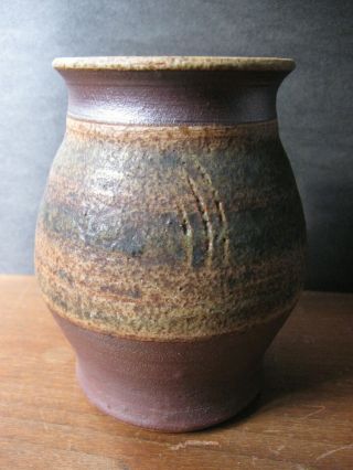 Vintage 5.  25 " Vibert Mid - Century Earthenware Pottery Vase Maine Brown Tan Glazed