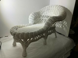 White Wicker Doll - Sized Chaise Lounge Chair Furniture 15  Long