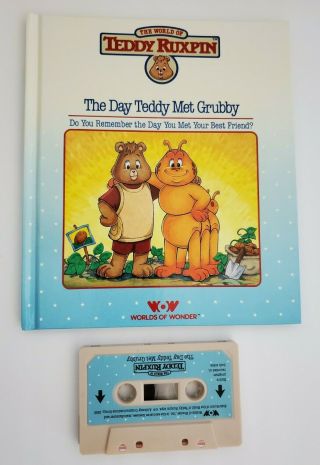 Vintage Teddy Ruxpin Book And Tape The Day Teddy Met Grubby Read Along 1985 Wow