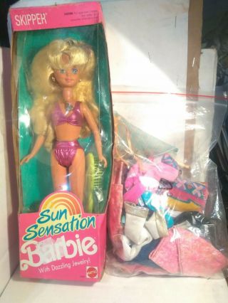 1991 Mattel Sun Sensation Skipper Barbie Doll With 2 Oz Of Barbie Clothes