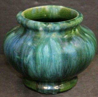 Vintage Arts Crafts Brush Mccoy Multi Green Flambe Onyx Bulbous Art Pottery Vase