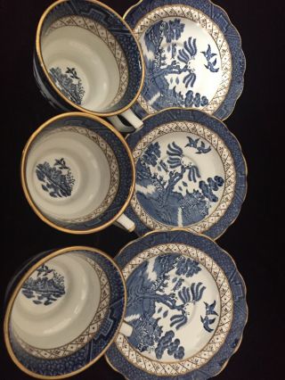 Vintage,  Booths Real Old Willow A8025 England,  6 - Pc Blue Willow Tea Set For 3