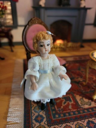 Miniature Artisan Porcelain Young Girl Curly Blond Doll