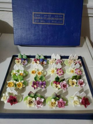 16 Vintage Fine Bone China Flowers Place Card Holder Crown Staffordshire England