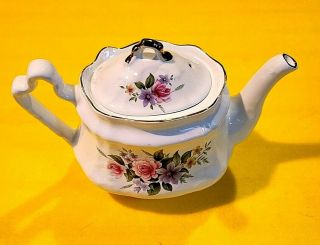 Vintage Arthur Wood & Son / Floral Teapot 6307 / Staffordshire England Gold Trim