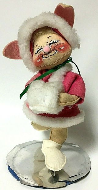 Annalee 12” Ice Skating Bunny Rabbit Girl Vintage Christmas Doll 1991 2