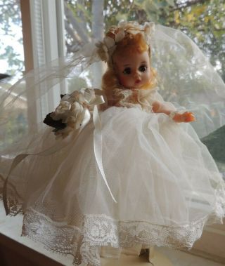 Vintage 1950s Madame Alexander Wendy Kin Bride Doll 8 " In Great Tagged Dress