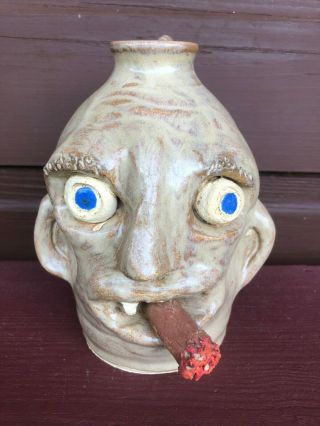 Southern Folk Art Face Pottery Jug -