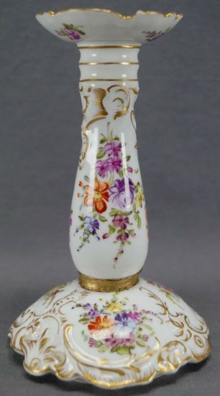 Late 19th Century Dresden Hand Painted Floral & Gold Candle Stick Holder