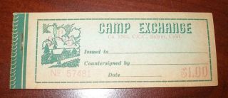 1905 Civilian Conservation Corp Camp Exchange 5c Scrip Ticket Booklet Complete