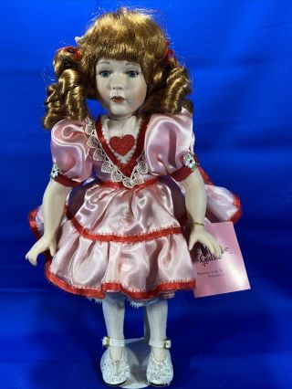 Paradise Galleries Porcelain Doll & Stand Little Miss Valentine By Patricia Rose