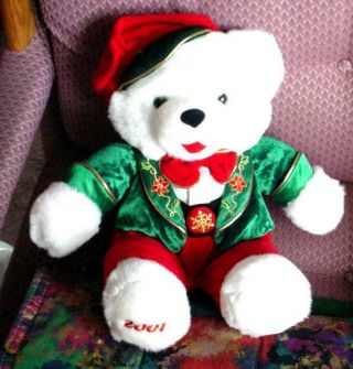2001 Walmart Christmas Snowflake Teddy Bear White Boy 14 " Red/green Outfit