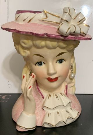 Vintage Relpo Lady Head Vase Planter Headvase 5.  75” Pink
