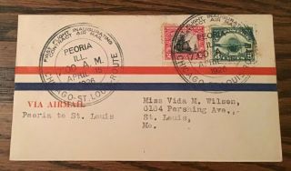 United States Air Mail First Flight Cover Peoria Il To St.  Louis Mo 1926 C4