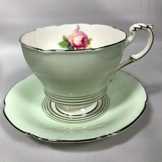Paragon Double Warrant Tea Cup Saucer Green Silver Gilt Stripe 1939 - 49
