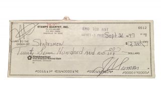 J.  D.  Sumner’s 1997 Check,  Payable To Hovie Lister & The Statesmen,  For Concert