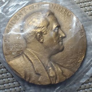 Fdr Franklin Delano Roosevelt In Memoriam 3 " Bronze Medal Us Origin Plastic