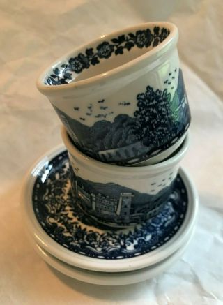 Villeroy & Boch " Blue Castle " Set Of 2 Single Egg Cups With Trays Cond.