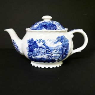 James Kent Old Foley Teapot 3 Cup Blue White Porcelain England Vintage