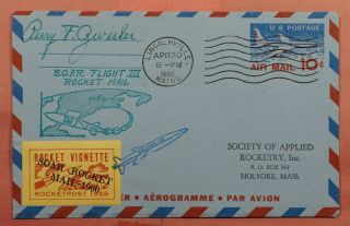 1960 Soar Rocket Mail Cover,  Imperf Stamp Aerogramme Ez 33c1e Ex Al Barnes