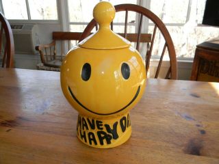 Vintage Mccoy " Have A Happy Day " Smiley Face Cookie Jar 235