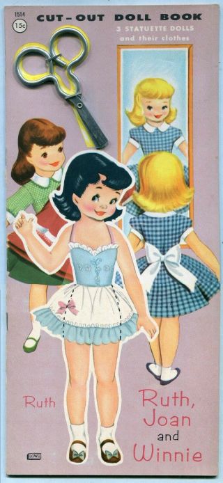 Vintage - Ruth,  Joan And Winnie Cut - Out Doll Book - Lowe - 1514 - 1950 