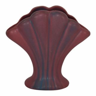 Van Briggle Pottery 1940s Persian Rose Scallop Rim Art Deco Fan Vase