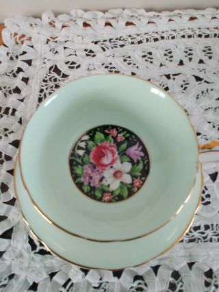 Paragon Teacup and Saucer - Green with Black Floral - Roses 2