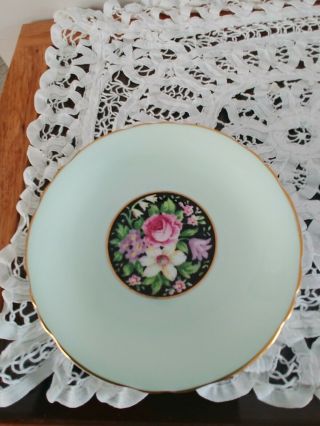 Paragon Teacup and Saucer - Green with Black Floral - Roses 3