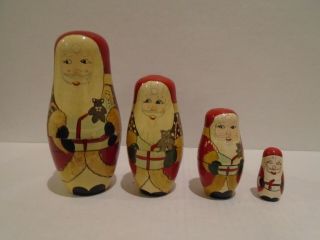 Vintage Santa Merry Christmas Nesting Dolls Wooden - Set Of 4