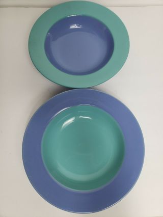 2 Lindt Stymeist Colorways 9 " Rim Soup Salad Bowl Blue & Teal