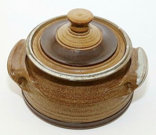 Studio Art Pottery Large Covered Jar W/lid Bean Pot Handmade Signed Brown Euc