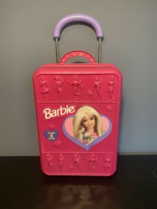 Vtg 1999 Barbie Doll Carrying Case Mattel Pink Take Along Doll Trunk Holds 8