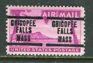 Chicopee Falls Ma 207 Precancel On 80 Cent 1952 Hawaii Airmail Issue,  Scott C46