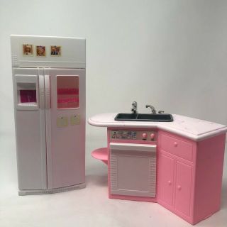 Vintage Barbie Dream House Pink Kitchen Sink Dishwasher And Refrigerator 90 