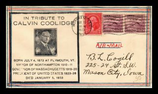 Dr Jim Stamps Us Calvin Coolidge Tribute Air Mail Cover Handmade 1933