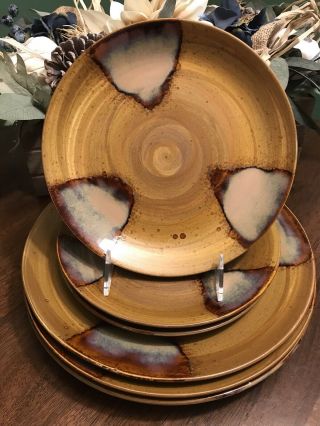 Sango Splash 4951 Brown Drip Glaze Stoneware Plates - 3 Dinner & 3 Salad Plates