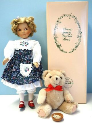14 " Knowles Porcelain 1989 Goldilocks Doll By Diana Effner,  Plush Bear,  Bowl