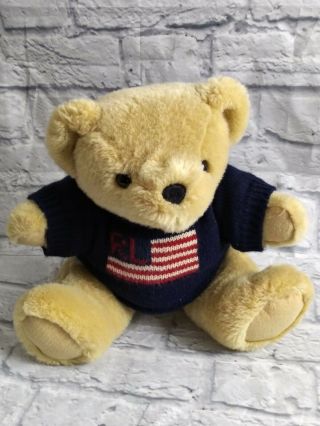 Vintage 1996 Ralph Lauren Teddy Bear Plush With American Flag Sweater