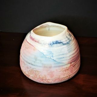 Vintage 19th C Ancient Sands Raku Ware Pottery Vase 7.  5 " Signed Tony Evans