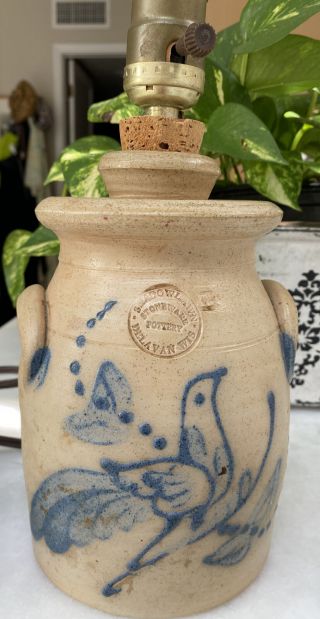 Shadowlawn Stoneware Pottery Table Lamp Delavan,  Wi; Salt - Glazed Bird Design