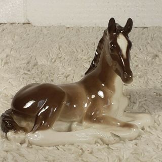 Vintage Ussr Lomonosov Ceramic Porcelain Russian Lying Brown Horse Figurine