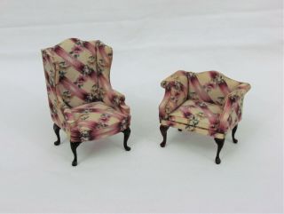 2 Dollhouse Miniature Living Room Chairs 1/12 Scale