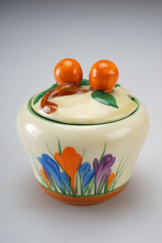 Vintage Newport Pottery Clarice Cliff Bizarre Crocus Mustard Pot Condiment Jar