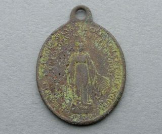 French,  Antique Religious Bronze Pendant.  Saint Virgin Mary.  Medal By Vachette.