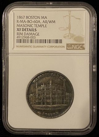 Ngc Xf Details - 1867 Boston Ma 31mm Masonic Temple Dedication Medal Token